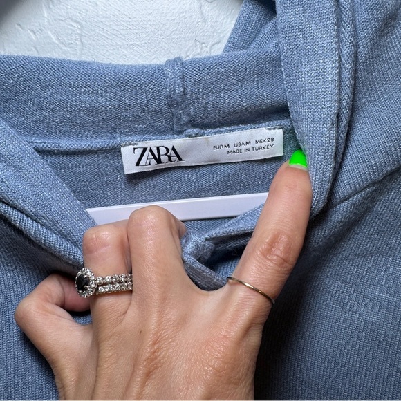 Zara Women's Boyfriend Hoodie Knit Soft Washed Blue Size Medium - Picture 4 of 4